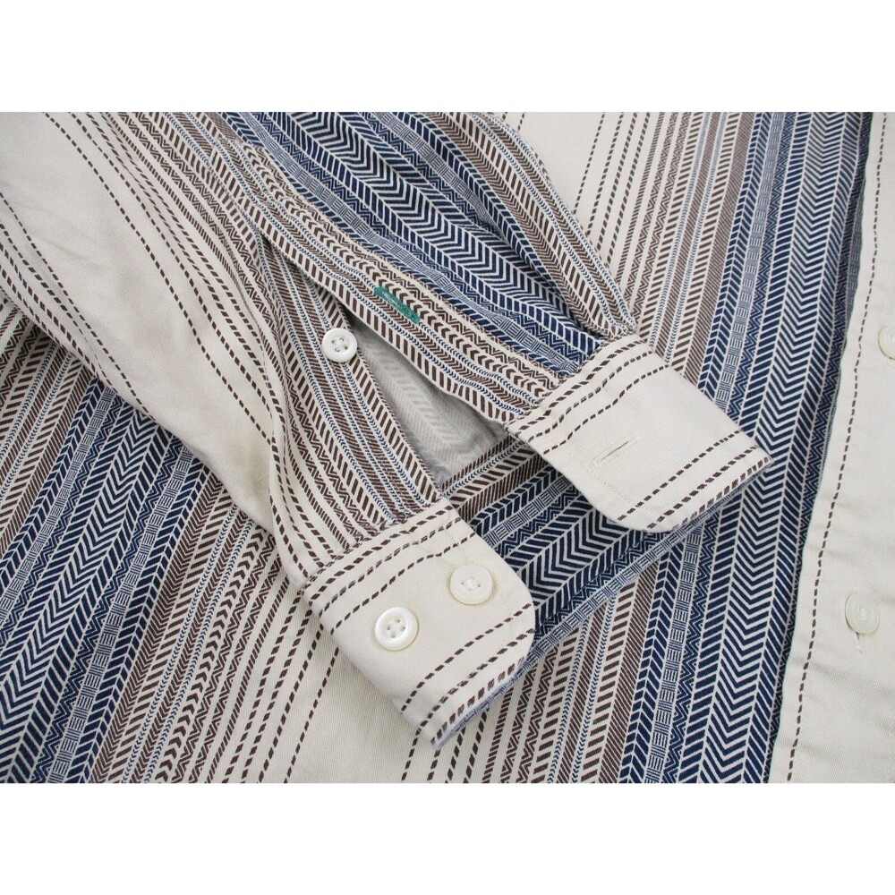 VINTAGE Tommy Hilfiger Shirt Men Medium Beige Herringbone Crest Button Up 90s - Picture 5 of 12